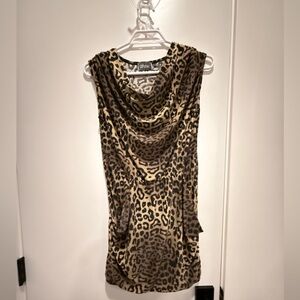 UPchic Leopard Print Sleeveless Drape Neck Top - Brown & Black